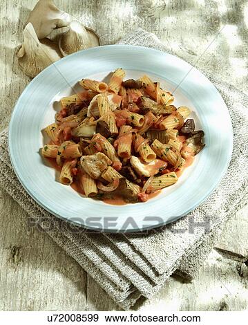 Plate Of Tortiglioni With Chicken And Mushroom View Large Photo Image Stock Photo - Plate Of Tortiglioni With Chicken And Mushroom. Fotosearch