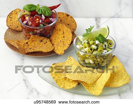 Red and green chilli salsa appetizers View Large Photo Image Stock Photo - Red and green chilli salsa appetizers. Fotosearch