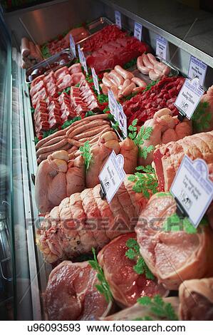 Refrigerated Meat Display In Butchers Shop View Large Photo Image Stock Image - Refrigerated Meat Display In Butchers Shop. Fotosearch