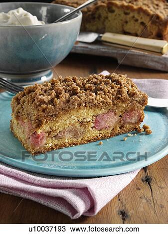 Stock Image - Rhubarb crumble cake. Fotosearch
