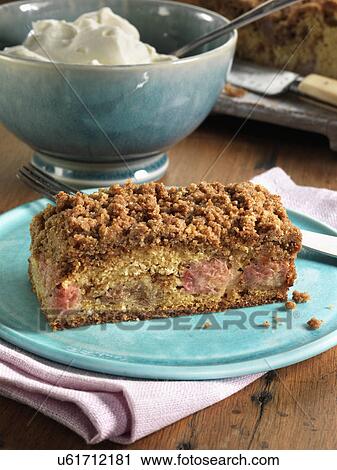 Stock Image - Rhubarb crumble cake. Fotosearch