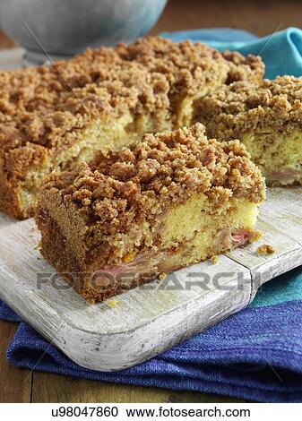 Stock Image - Rhubarb crumble cake. Fotosearch