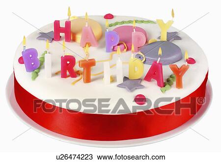 Round White Iced Birthday Cake Coloured Candles Spelling Words ' Happy Birthday' Coloured Iced Circles Decorating Top Of Cake With Red Ribbon Tied Around Side Of Cake View Large Photo Image Stock Image - Round White Iced Birthday Cake Coloured Candles Spelling Words ' Happy Birthday' Coloured Iced Circles Decorating Top Of Cake With Red Ribbon Tied Around Side Of Cake. Fotosearch