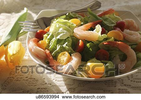 Picture - Salad Of Cooked Prawns With Summer Vegetables. Fotosearch