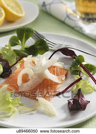 Salmon pillow with fennel salad View Large Photo Image Stock Image - Salmon pillow with fennel salad. Fotosearch