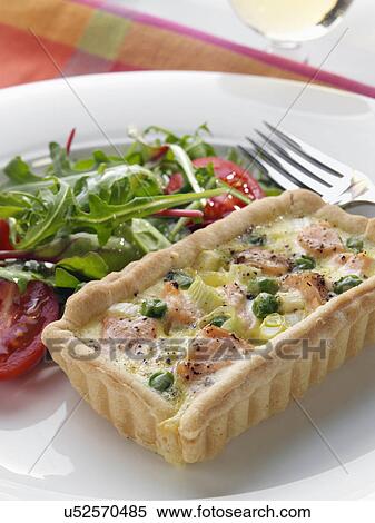 Salmon quiche with rocket salad View Large Photo Image Stock Photography - Salmon quiche with rocket salad. Fotosearch