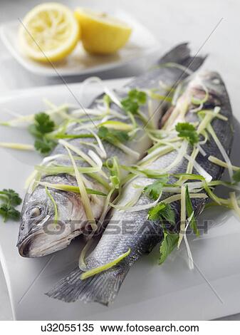 Sea bass cooked in foil with ginger and spring onions View Large Photo Image Stock Photography - Sea bass cooked in foil with ginger and spring onions. Fotosearch