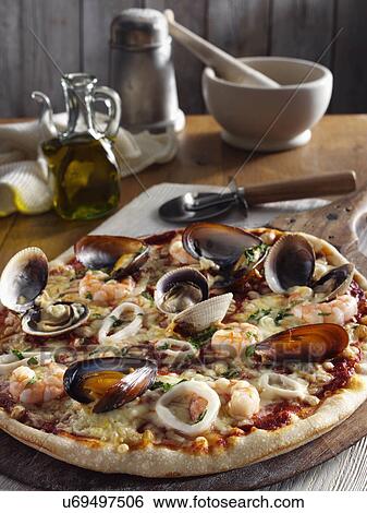Seafood pizza View Large Photo Image Stock Photograph - Seafood pizza. Fotosearch