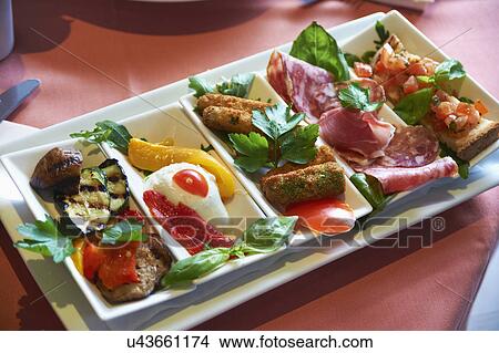 Selection Of Antipasti Served On Tray View Large Photo Image Picture - Selection Of Antipasti Served On Tray. Fotosearch