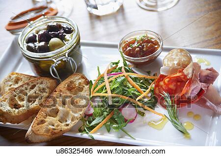 Selection Of Antipasti Served On Tray View Large Photo Image Stock Photograph - Selection Of Antipasti Served On Tray. Fotosearch