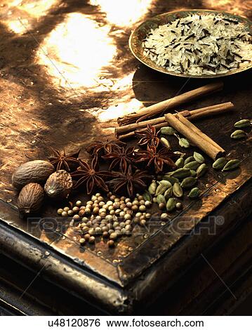 Stock Photograph - Selection Of Indian Spices On Wooden Chest. Fotosearch