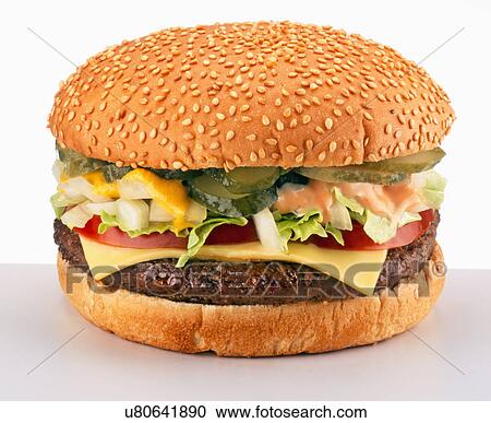 Single Cheeseburger In Sesame Seeded Bun On White View Large Photo Image Stock Image - Single Cheeseburger In Sesame Seeded Bun On White. Fotosearch