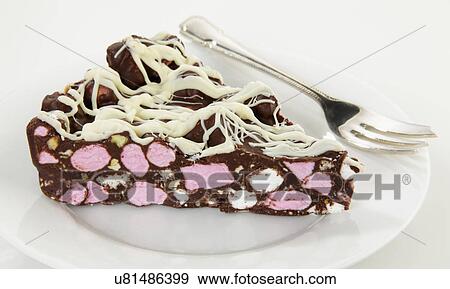 Slice Of Rocky Road Chocolate Marshmallow Fridge Cake On White View Large Photo Image Stock Photo - Slice Of Rocky Road Chocolate Marshmallow Fridge Cake On White. Fotosearch
