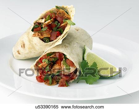 Spicy chicken burrito View Large Photo Image Stock Photography - Spicy chicken burrito. Fotosearch