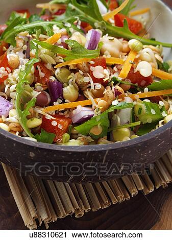 Stock Image - Sprouting bean salad. Fotosearch