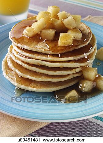 Stock Image - Stack of pancakes with honey. Fotosearch