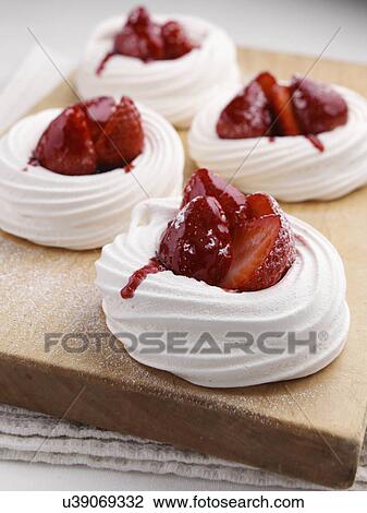 Strawberry meringue nests View Large Photo Image Stock Image - Strawberry meringue nests. Fotosearch