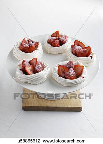 Strawberry meringue nests View Large Photo Image Stock Image - Strawberry meringue nests. Fotosearch