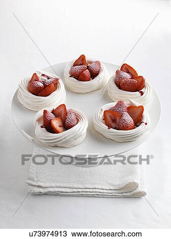 Strawberry meringue nests View Large Photo Image Stock Image - Strawberry meringue nests. Fotosearch