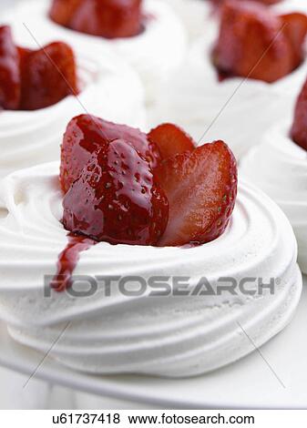 Strawberry meringue nests View Large Photo Image Stock Photo - Strawberry meringue nests. Fotosearch