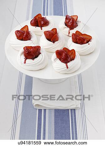 Strawberry meringue nests View Large Photo Image Stock Photo - Strawberry meringue nests. Fotosearch
