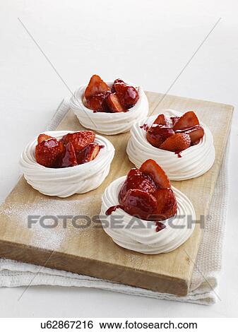 Strawberry meringue nests View Large Photo Image Stock Photograph - Strawberry meringue nests. Fotosearch