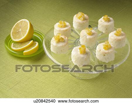 Stock Image - Tiny Lemon Angel cakes. Fotosearch