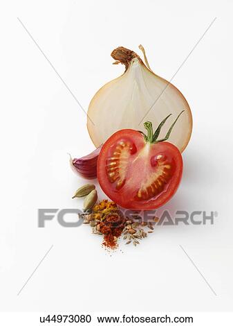 Tomato onion garlic fenugreek cumin turmeric chili powder View Large Photo Image Stock Image - Tomato onion garlic fenugreek cumin turmeric chili powder. Fotosearch
