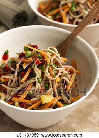 Stock Photo - Vegetarian soba noodles. Fotosearch