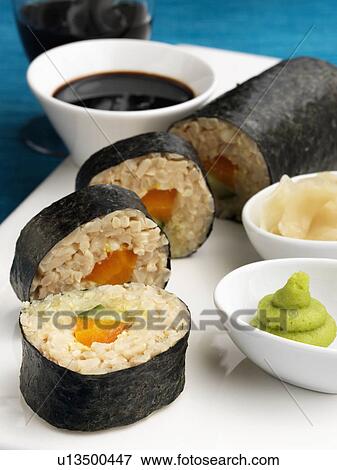 Vegetarian sushi View Large Photo Image Stock Photo - Vegetarian sushi. Fotosearch