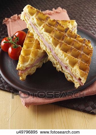 Waffle sandwich with ham and cheese View Large Photo Image Stock Photography - Waffle sandwich with ham and cheese. Fotosearch