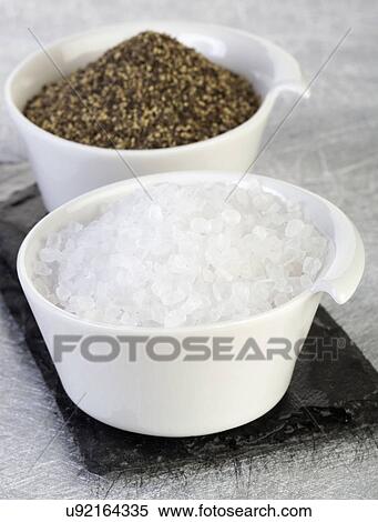 White Ceramic Bowls Filled With Salt Granules And Ground Peppercorns, On Slate Stand View Large Photo Image Stock Photography - White Ceramic Bowls Filled With Salt Granules And Ground Peppercorns, On Slate Stand. Fotosearch