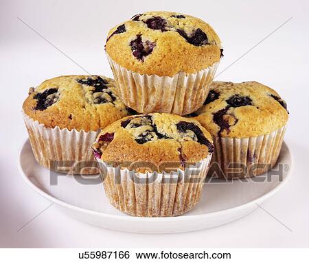 White Plate With Four Blueberry Muffins View Large Photo Image Stock Photograph - White Plate With Four Blueberry Muffins. Fotosearch