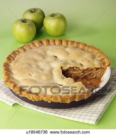Whole Apple Pie With Cut Slice Taken Out, Three Fresh Apples On Green Tabletop View Large Photo Image Stock Photograph - Whole Apple Pie With Cut Slice Taken Out, Three Fresh Apples On Green Tabletop. Fotosearch