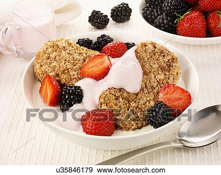 Whole Wheat Weetabix Breakfast Cereal With Fresh Strawberries And Blackberries View Large Photo Image Stock Photo - Whole Wheat Weetabix Breakfast Cereal With Fresh Strawberries And Blackberries. Fotosearch