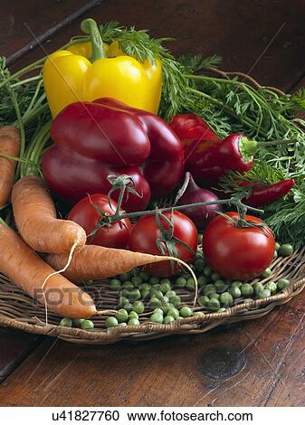 Wicker basket raw vegetables tomatoes sweet red yellow peppers carrots peas red onions View Large Photo Image Stock Image - Wicker basket raw vegetables tomatoes sweet red yellow peppers carrots peas red onions. Fotosearch