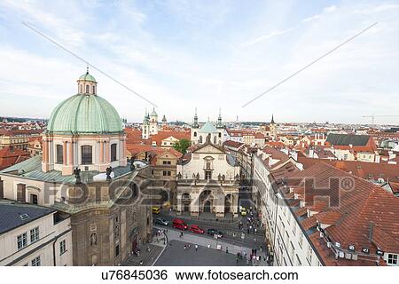 Stock Photograph - Church of St. Francis of Assisi and Old Town, Prague, Czech Republic. Fotosearch
