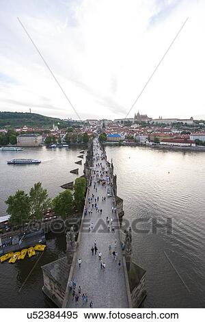 High angle view of crowds on Charles Bridge, Prague, Czech Republic View Large Photo Image Stock Photography - High angle view of crowds on Charles Bridge, Prague, Czech Republic. Fotosearch