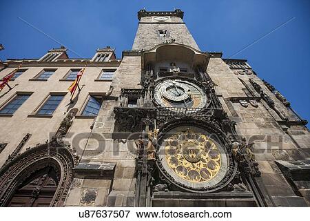 Low angle view of Astronomical clock, Prague, Czech Republic View Large Photo Image Stock Photo - Low angle view of Astronomical clock, Prague, Czech Republic. Fotosearch