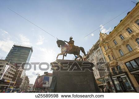 Stock Photo - Low angle view of Ban Jelacic statue at town square, Zagreb, Croatia. Fotosearch