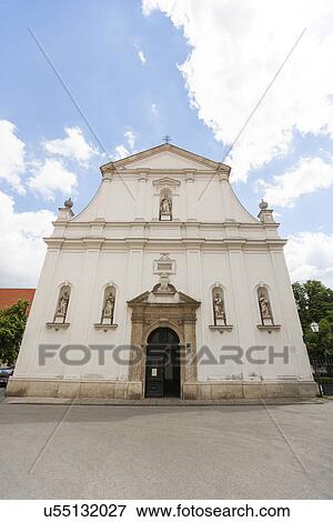 Low angle view of St Catherine's Church against cloudy sky, Zagreb, Croatia View Large Photo Image Stock Photo - Low angle view of St Catherine's Church against cloudy sky, Zagreb, Croatia. Fotosearch