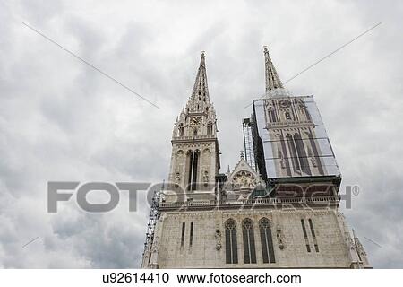 Low angle view of The Cathedral of the Assumption of the Blessed Virgin Mary in Zagreb, Croatia View Large Photo Image Stock Image - Low angle view of The Cathedral of the Assumption of the Blessed Virgin Mary in Zagreb, Croatia. Fotosearch