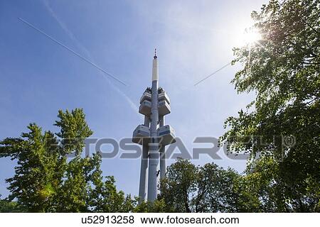 Low angle view of Zizkov TV Tower in Prague, Czech Republic View Large Photo Image Stock Photo - Low angle view of Zizkov TV Tower in Prague, Czech Republic. Fotosearch