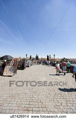 Tourists on Charles Bridge, Prague, Czech Republic View Large Photo Image Picture - Tourists on Charles Bridge, Prague, Czech Republic. Fotosearch