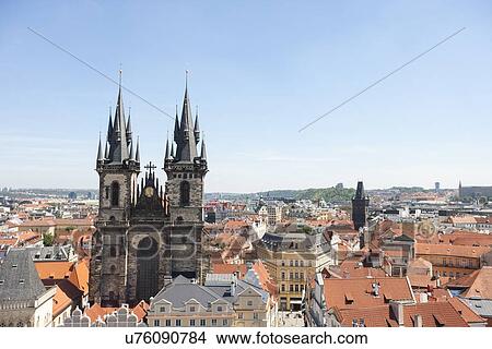 Picture - Tyn Church in Prague Old Town Square, Czech Republic. Fotosearch