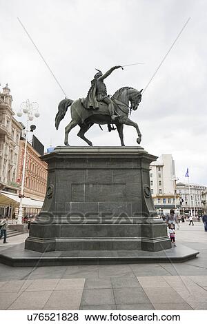 View of Ban Jelacic statue at town square, Zagreb, Croatia View Large Photo Image Stock Photo - View of Ban Jelacic statue at town square, Zagreb, Croatia. Fotosearch
