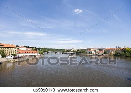 Stock Image - Vltava River and Prague, Czech Republic. Fotosearch