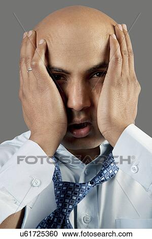 Bald man getting frustrated View Large Photo Image Stock Image - Bald man getting frustrated . Fotosearch