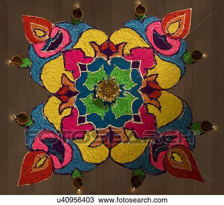 Rangoli and diyas View Large Photo Image Stock Image - Rangoli and diyas . Fotosearch