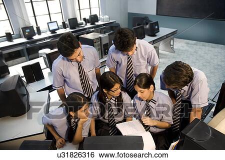 Stock Photograph - Students in a computer lab . Fotosearch